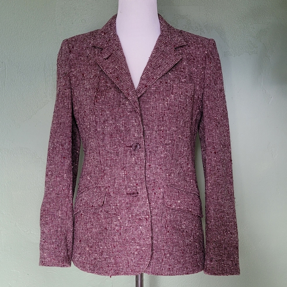 Burgundy tweed jacket maroon blazer